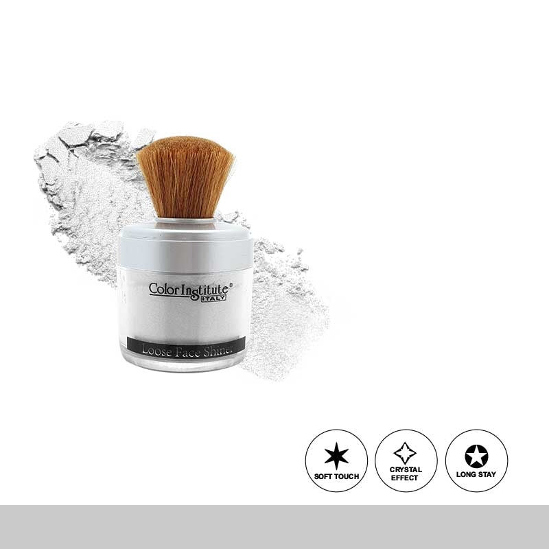 Cosmetic powder with a brush and 'Color Institute' branding on a white background