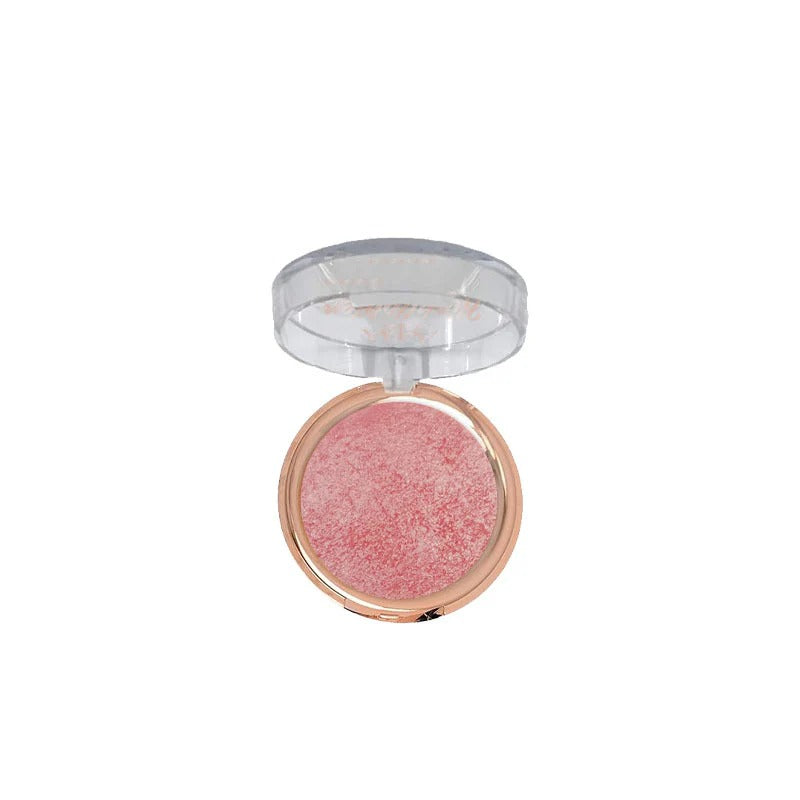 Compact blush in a round container on a white background
