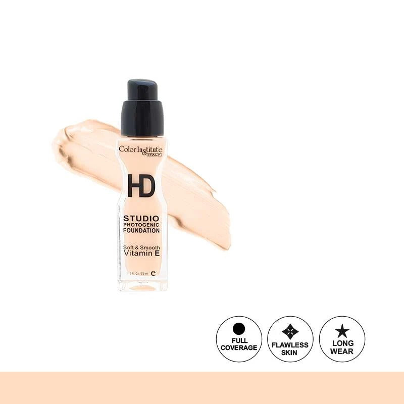 Foundation bottle with a swatch on a white background