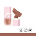 Makeup product with pink packaging and brown shade on a white background