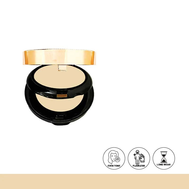 Compact powder with a gold lid on a white background
