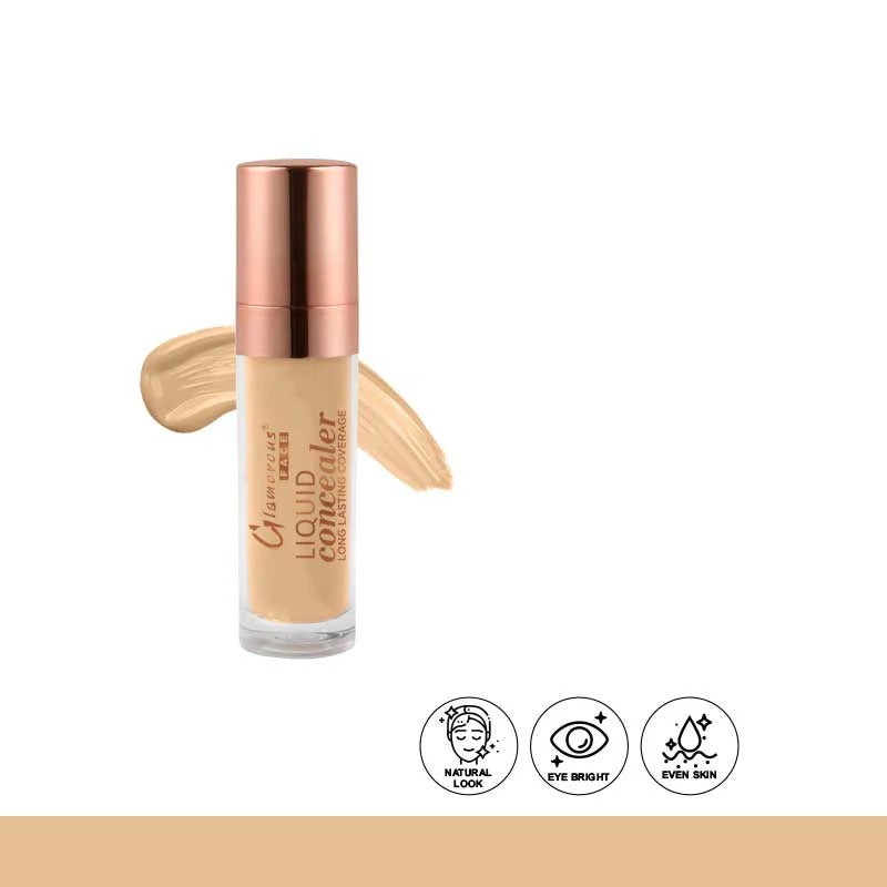 Liquid concealer bottle with applicator on a white background