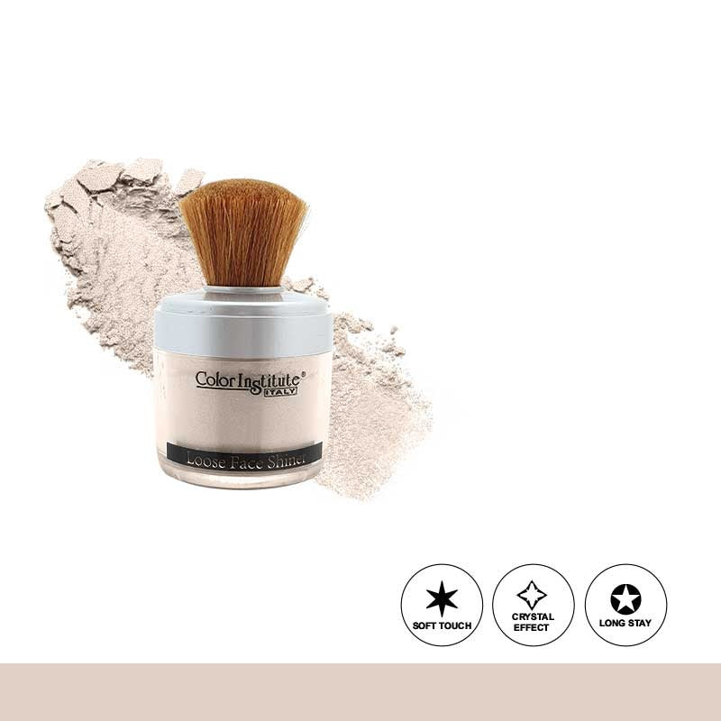 Makeup powder with brush and 'Color Institute' branding on a white background
