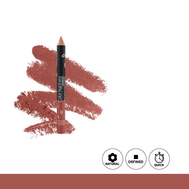 Lip liner pencil with brown color swatch on a white background