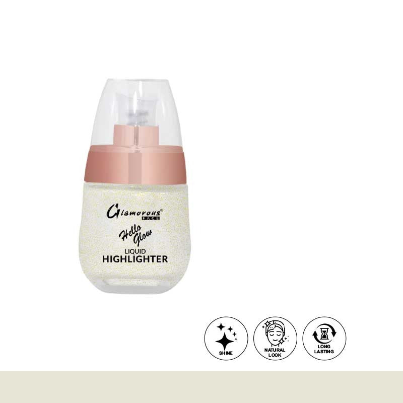 Glamorous Liquid Highlighter bottle with rose gold cap on a white background