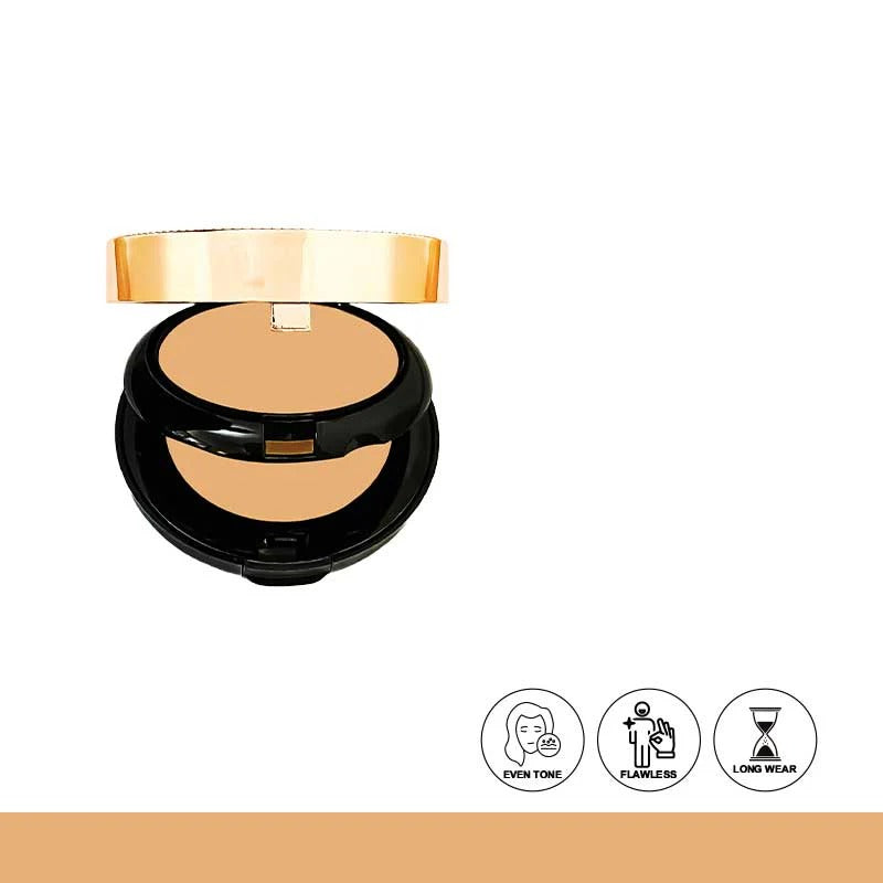 Compact powder with a gold lid on a white background