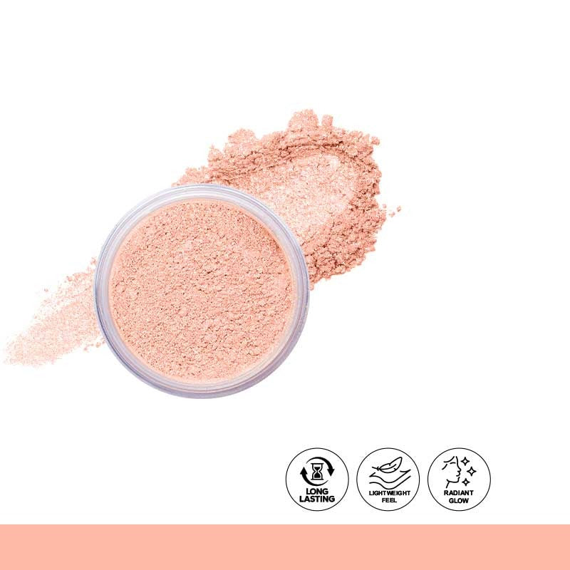 Cosmetic powder in a container with icons on a white background