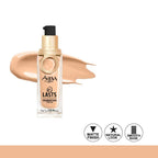 Foundation bottle with a swatch on a white background