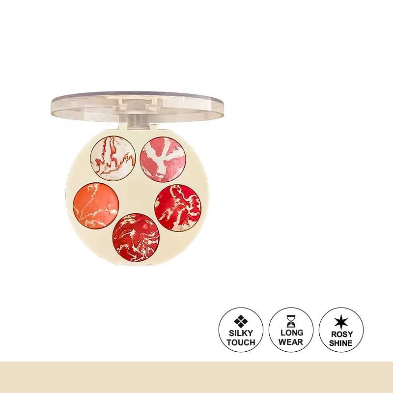 Makeup palette with red and orange shades on a white background