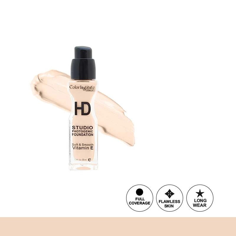Foundation bottle with applicator on a white background