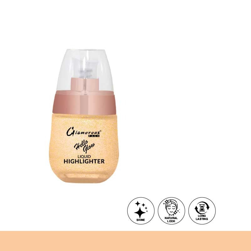 Glamorous Liquid Highlighter bottle with rose gold cap on a white background