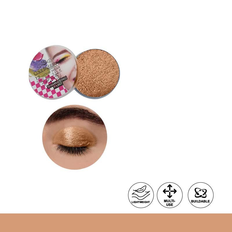 Makeup product with applicator and color swatch on a white background