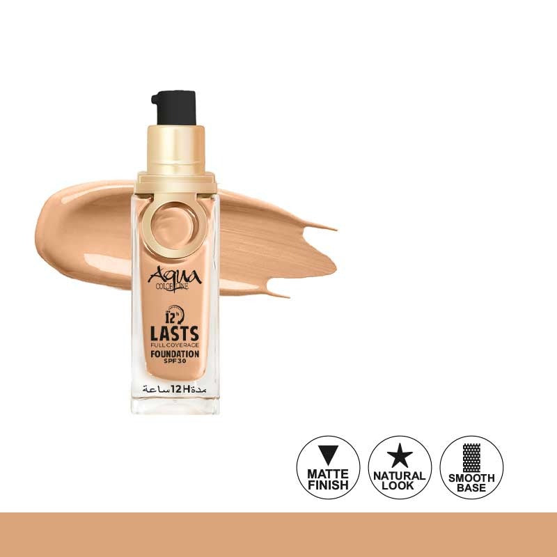 Foundation bottle with a swatch on a white background