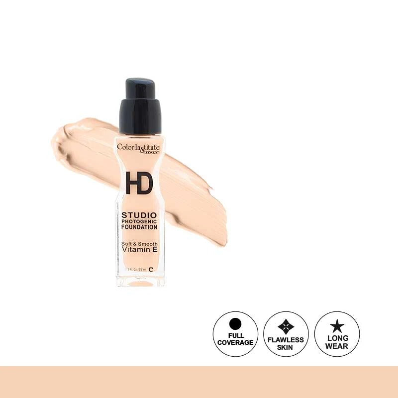Foundation bottle with a swatch on a white background