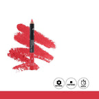 Red lip liner pencil with red color swatch on a white background