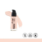 Foundation bottle with a swatch on a white background