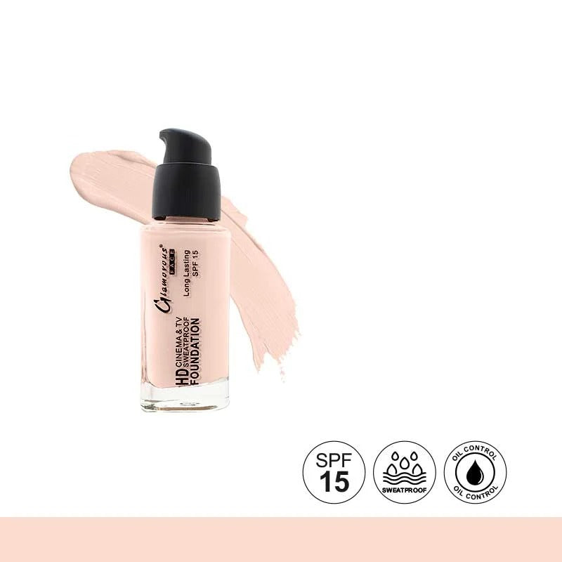 Foundation bottle with a swatch on a white background
