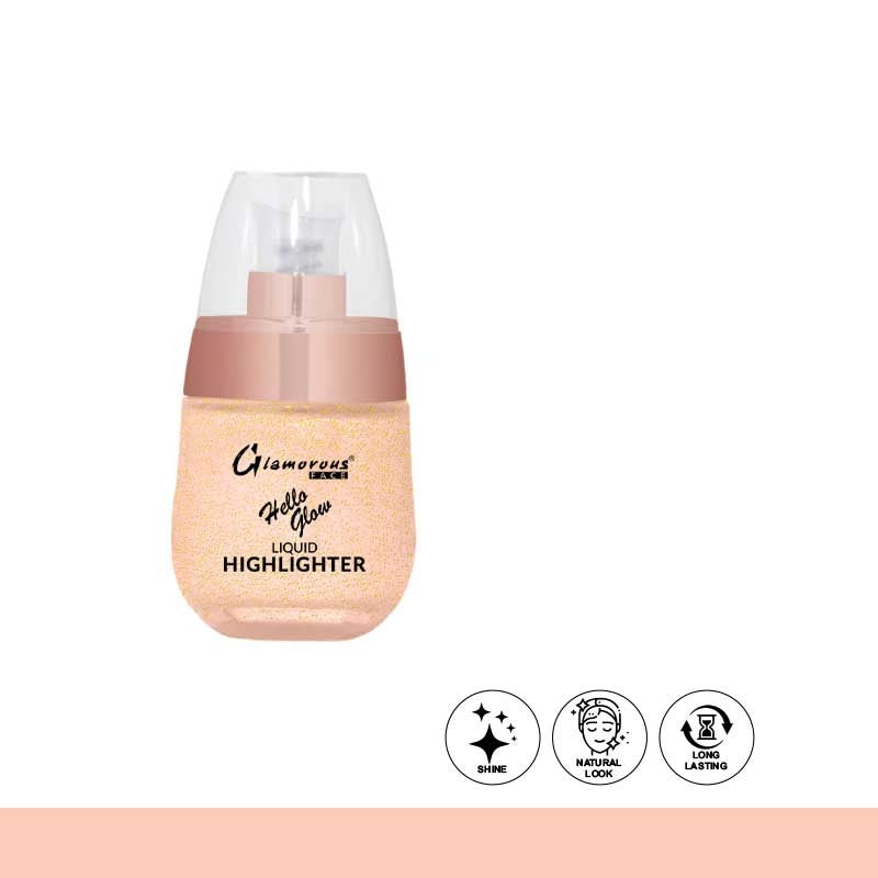 Glamorous Liquid Highlighter bottle with rose gold cap on a white background