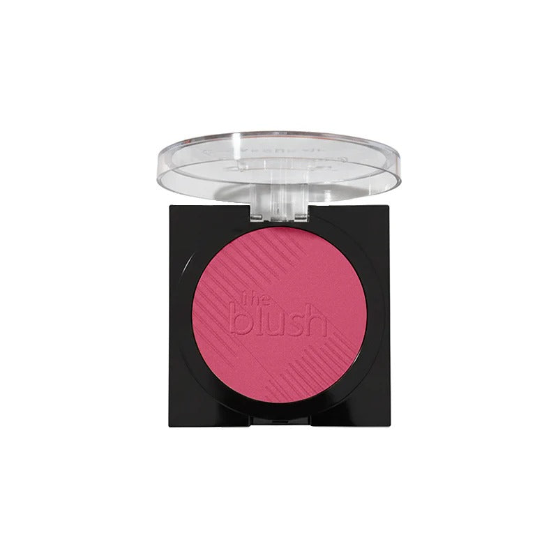 Pink blush compact with 'the blush' branding on a white background