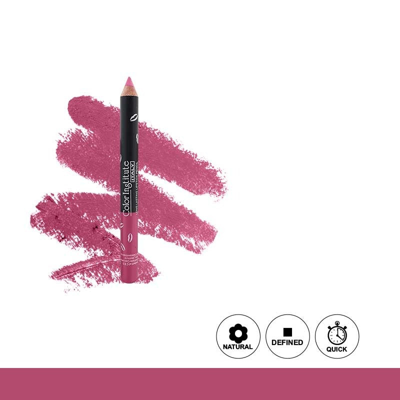 Lip liner pencil with pink color swatch on a white background