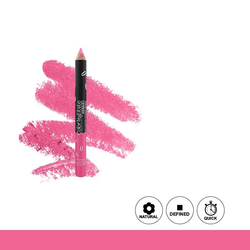 Pink lip liner with pink swatch on a white background