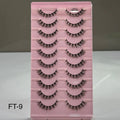 Pink tray with false eyelashes labeled FT-9 on a gray background