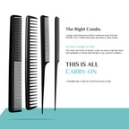 Set of hair combs with text on a white background