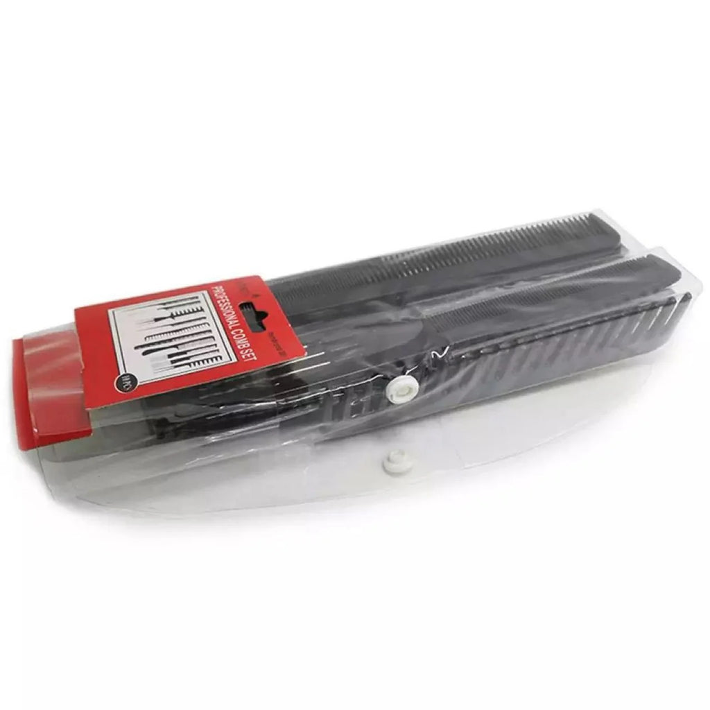 Set of hair styling tools with a red label on a white background