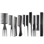 Set of black hair combs on a white background