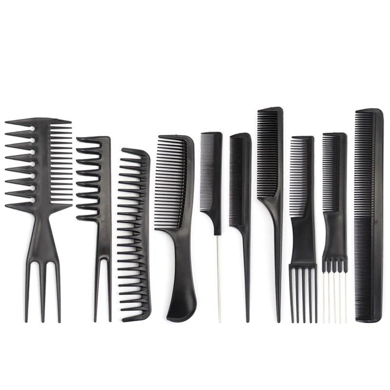 Set of black hair combs on a white background