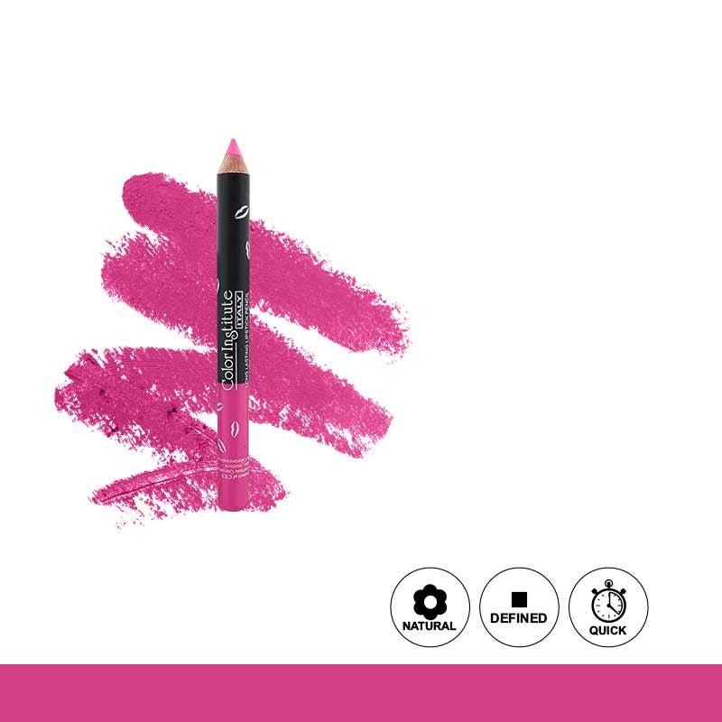 Pink lip liner with pink swatch on a white background