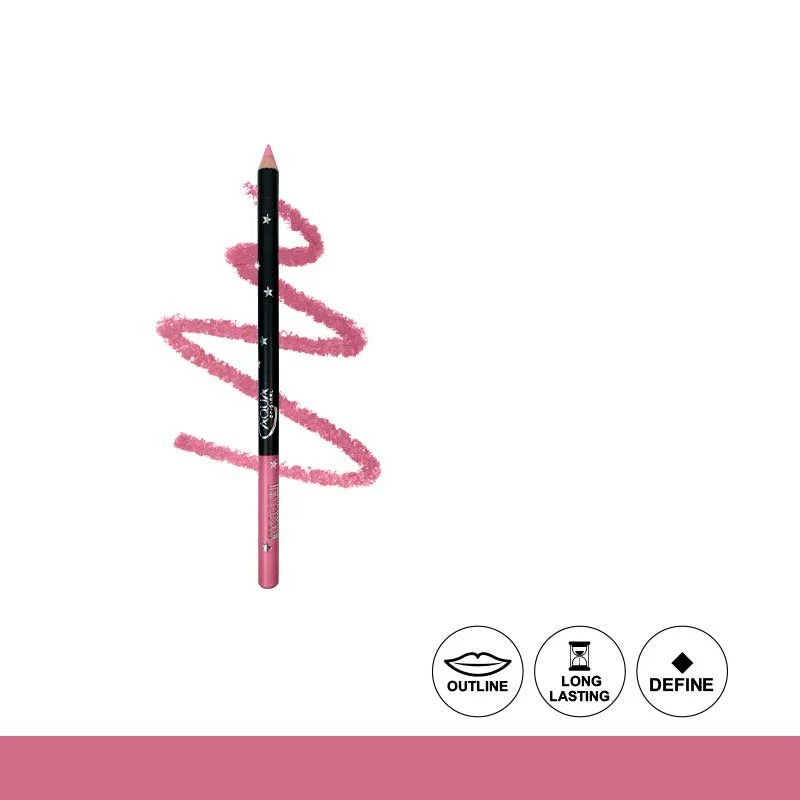 Pink lip liner with a wavy line on a white background