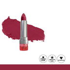 Red lipstick with a swatch on a white background