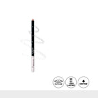 Lip liner pencil with icons indicating features on a white background