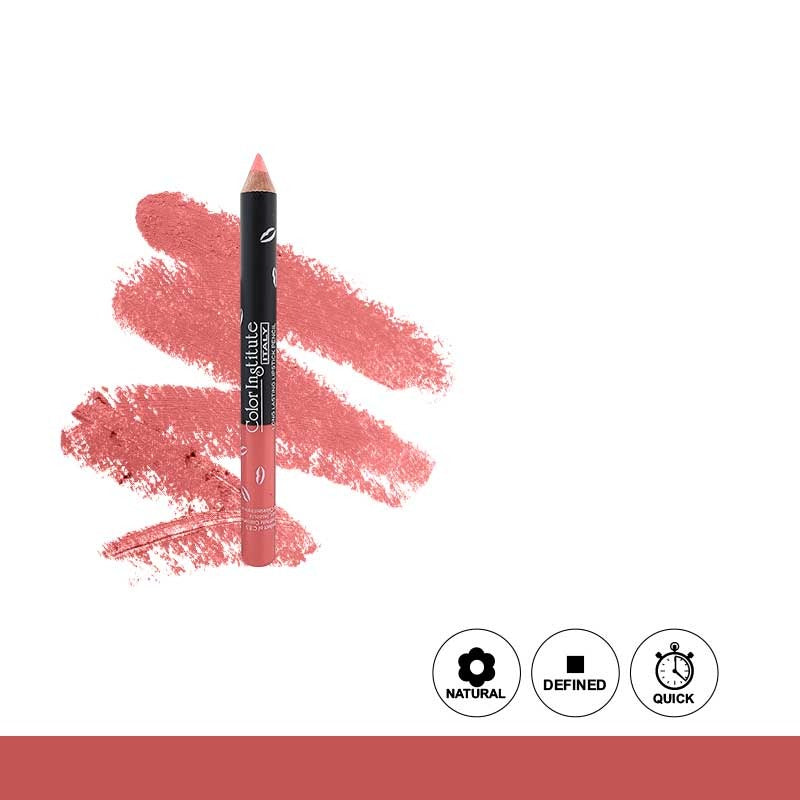 Lip liner pencil with pink swatch on a white background