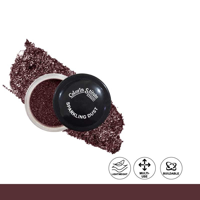 Sparkling dust in a small container with visible glitter on a white background