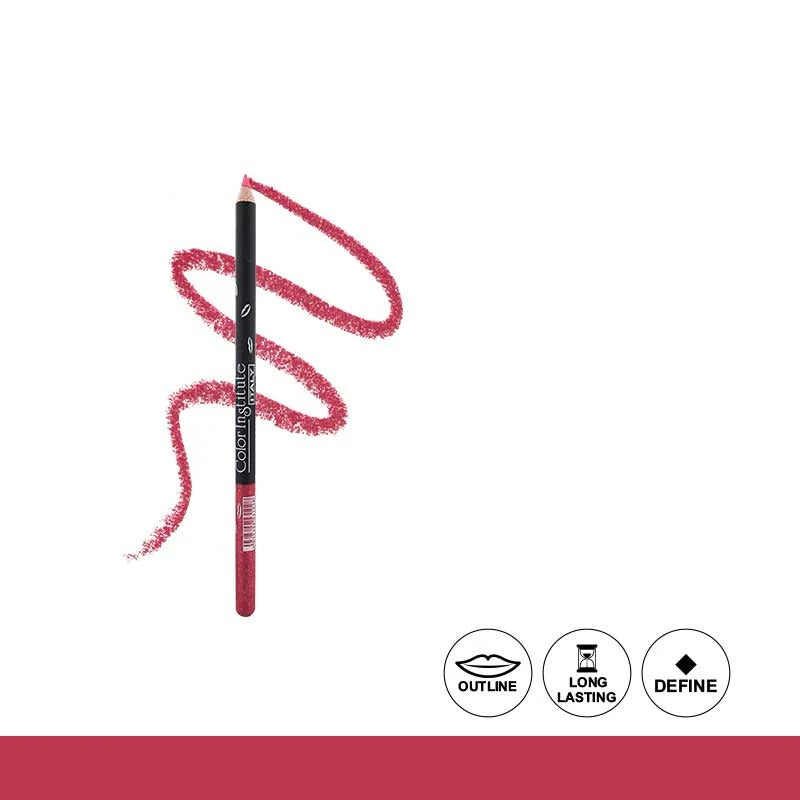 Lip liner pencil with a swatch of color on a white background