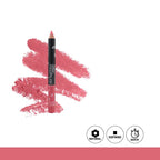 Pink lip liner with swatch on a white background