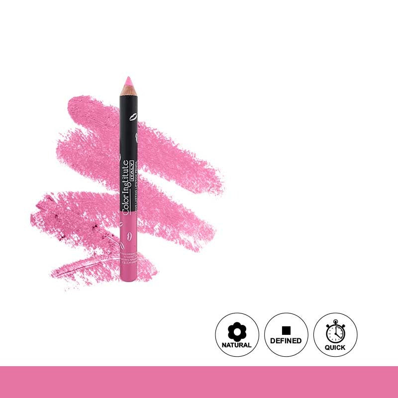 Pink lip liner with pink swatch on a white background