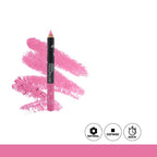 Pink lip liner with pink swatch on a white background