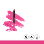 Pink lip liner with pink swatch on a white background