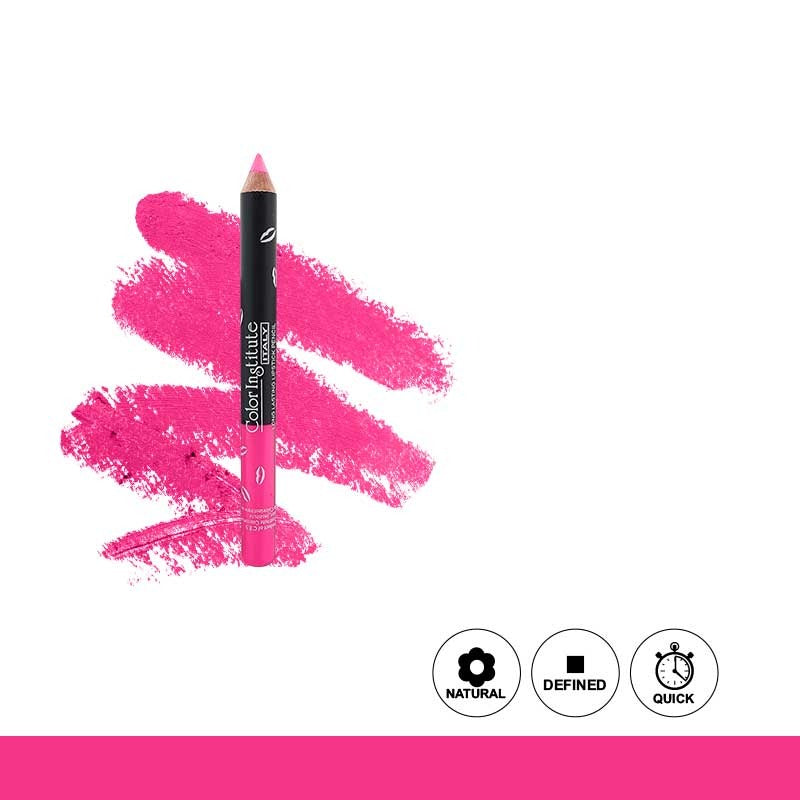 Pink lip liner with pink swatch on a white background