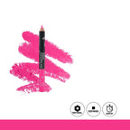Pink lip liner with pink swatch on a white background