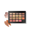 Maliao eyeshadow palette with swatches on a white background