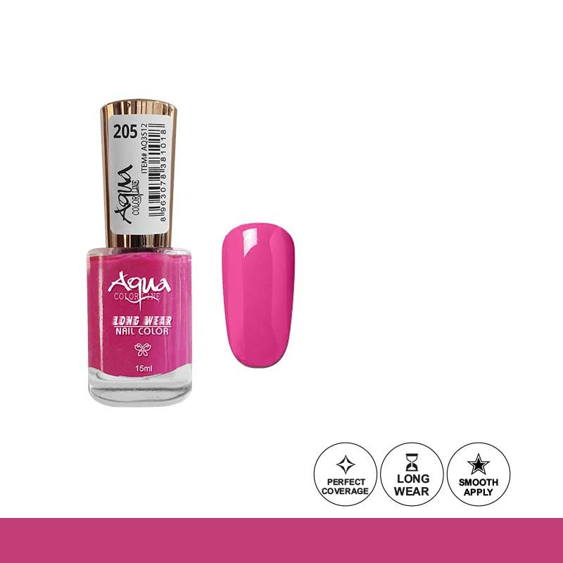 Pink nail polish bottle with a swatch on a white background