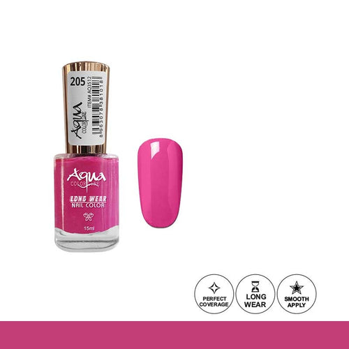 Pink nail polish bottle with a swatch on a white background