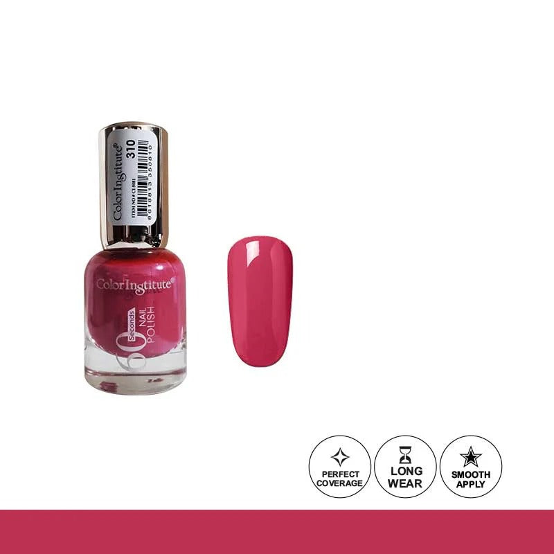 Pink nail polish bottle with a swatch on a white background