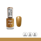 Gold nail polish bottle with a sample on a white background