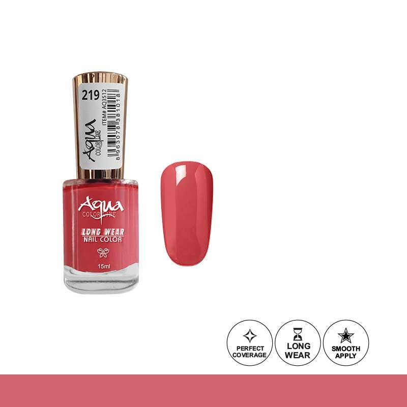 Red nail polish bottle with a swatch on a white background