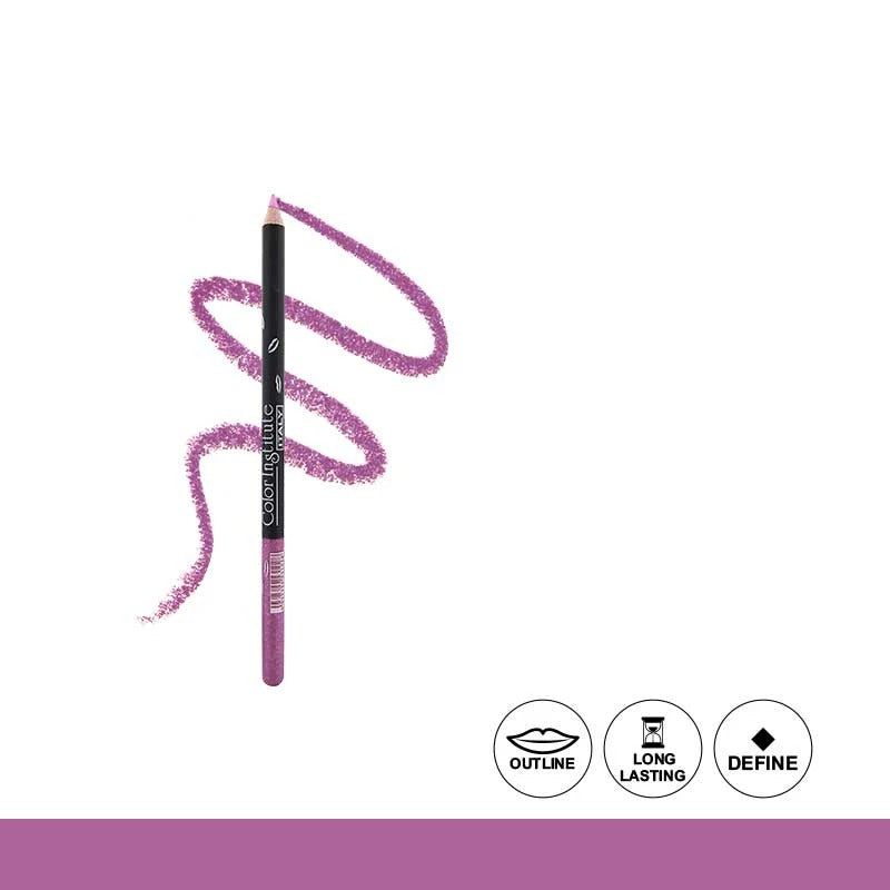 Lip liner pencil with pink color swatch on a white background